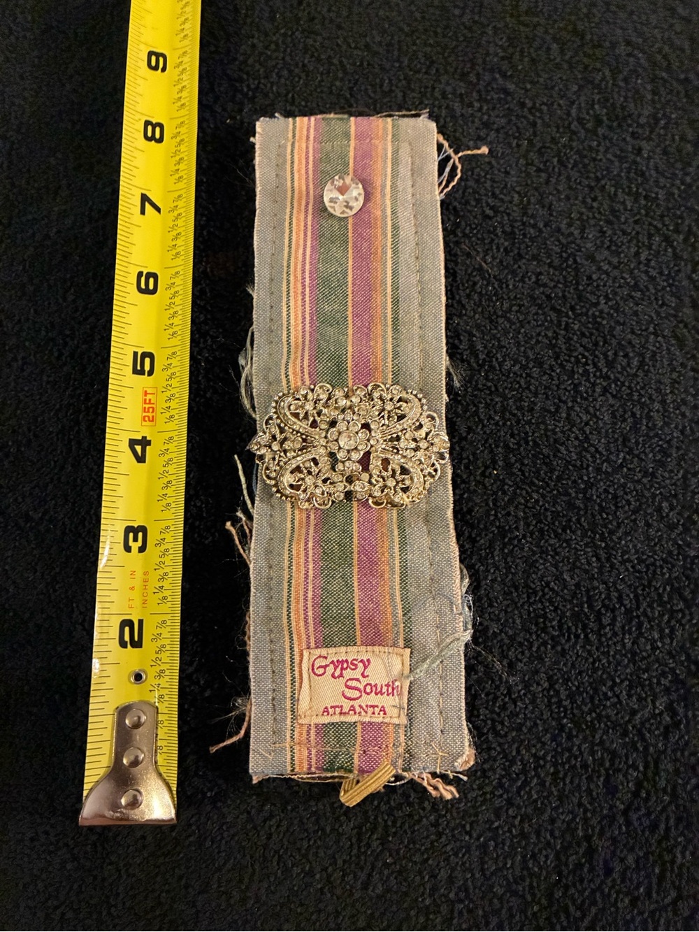 Striped Fabric Cuff Bracelet with Filigree Accent - Multi